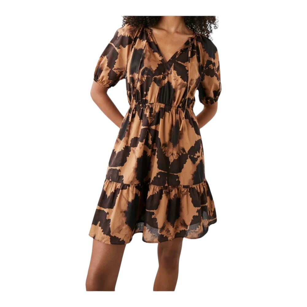 Rails Dress Amabella puff short sleeve black tan Small S